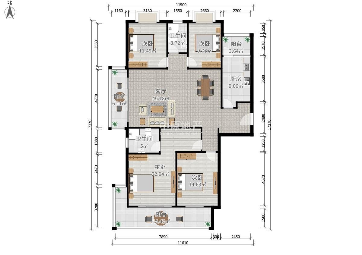 世茂外滩新城 四房全江景 户型方正